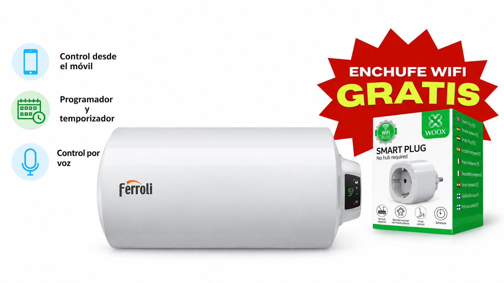 Enchufe inteligente WOOX R6080 GRATIS con tu termo FERROLI